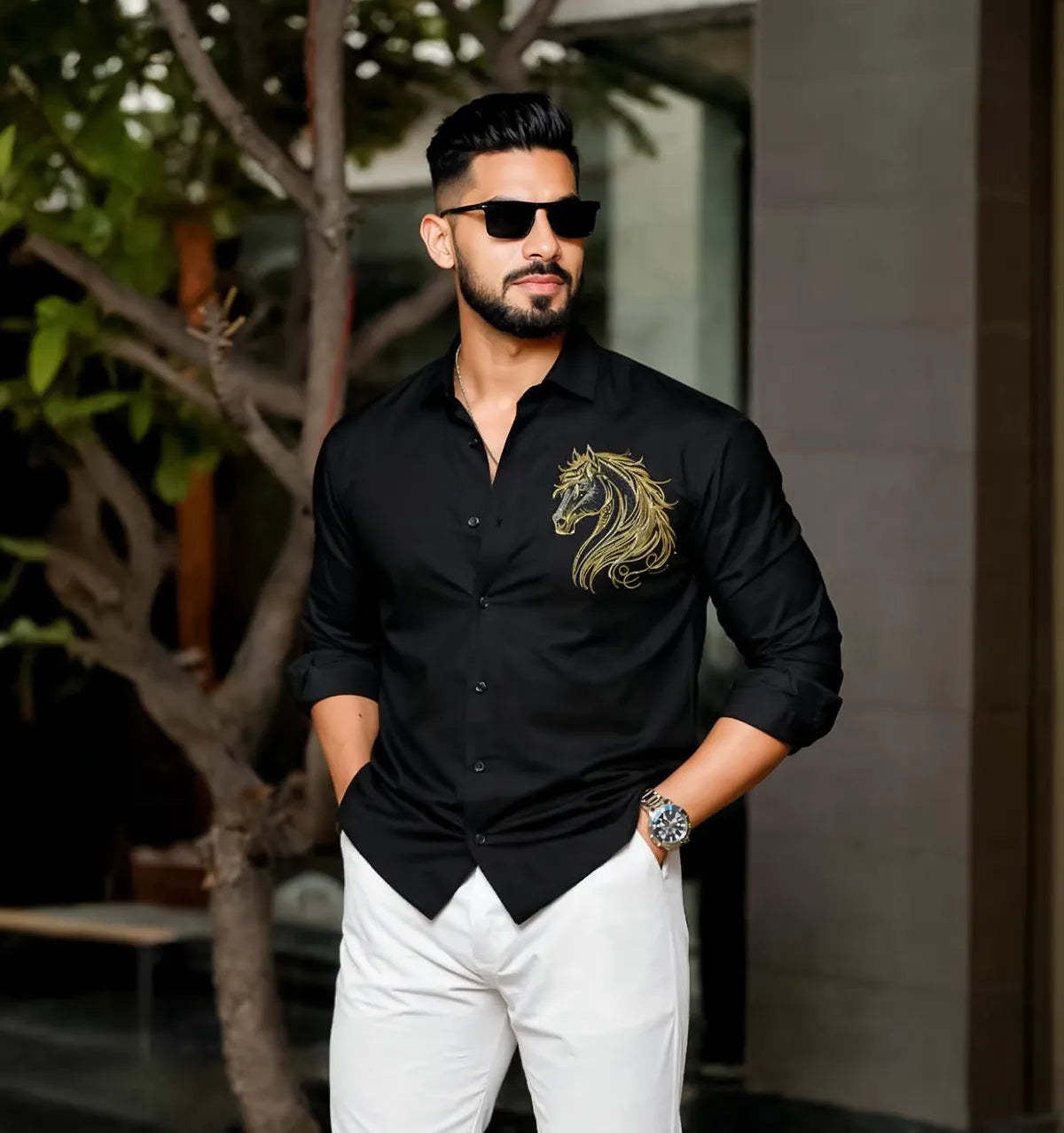 Men’s Black Golden Horse Emblem Shirt