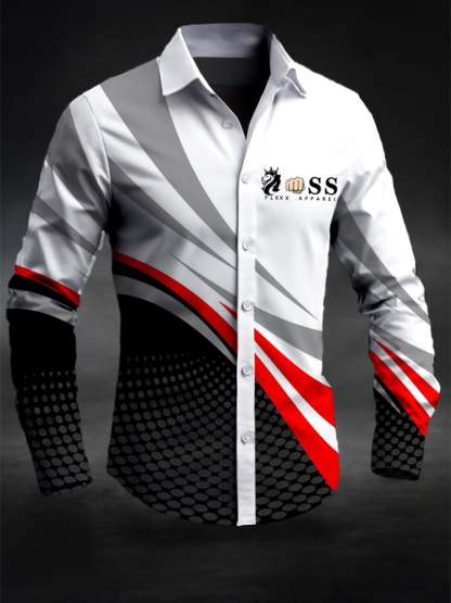 Men's Retro Letter Design Printed Business Long Sleeve Shirt