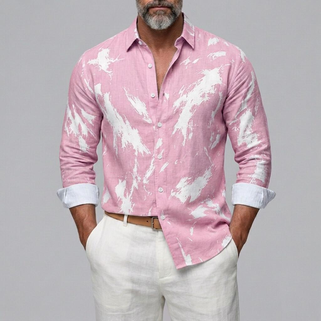 Men's Abstract Print Turndown Collar Button-up Long Sleeve Shirt