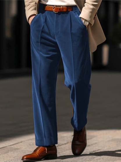 Men's Casual Solid Color Velvet Straight Trousers