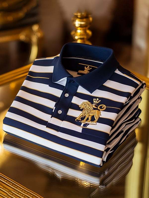 Men's Business Casual Logo Button Short Sleeve Polo Shirt