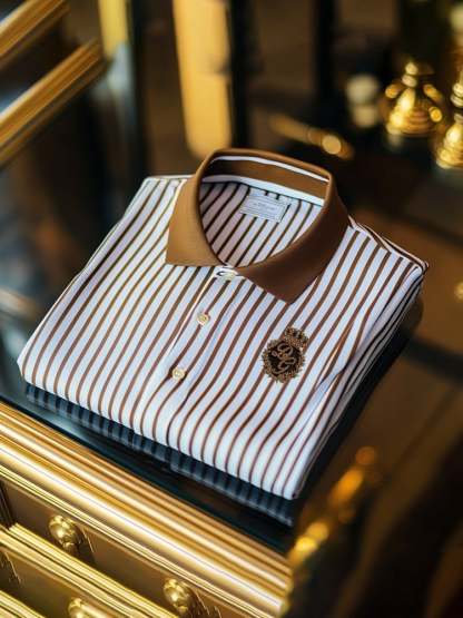 Men's Classic Business Check Logo Button Short Sleeve Polo Shirt