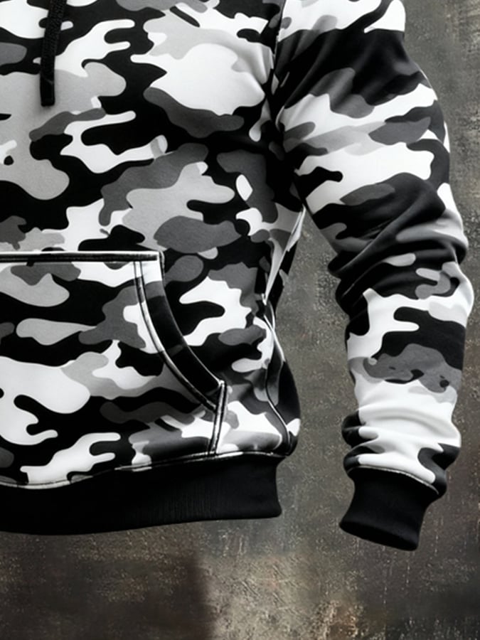 Men's Retro Distressed Color Block Print Casual Long Sleeve Sweatshirt