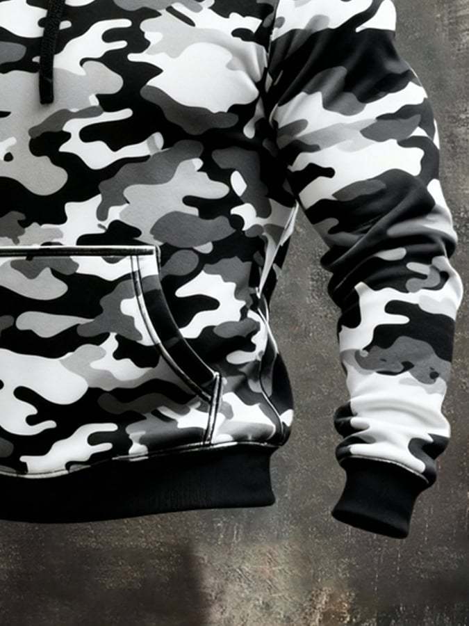 Men's Retro Distressed Color Block Print Casual Long Sleeve Sweatshirt