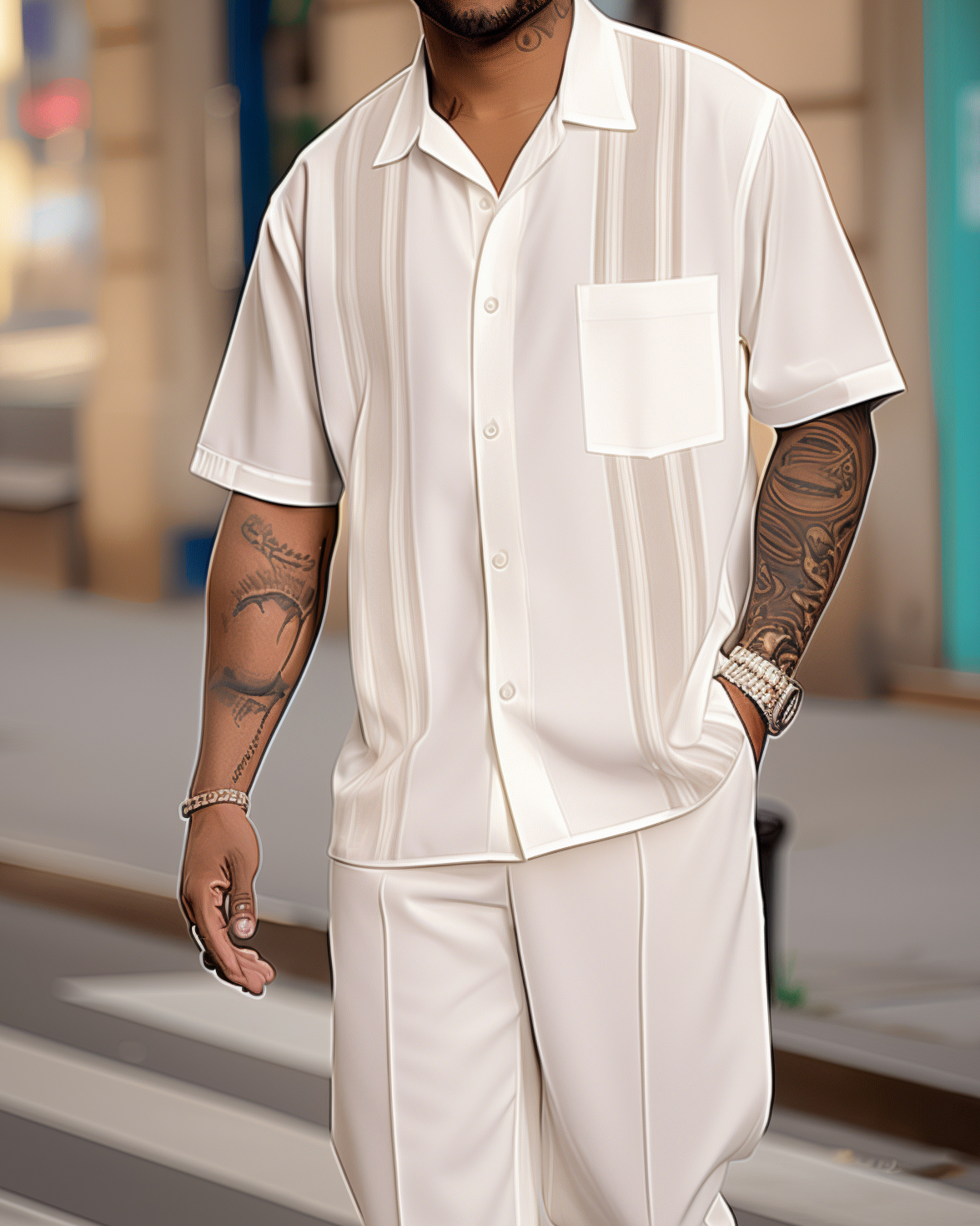 Men's simple short-sleeved shirt with long pants walking Suit 1131