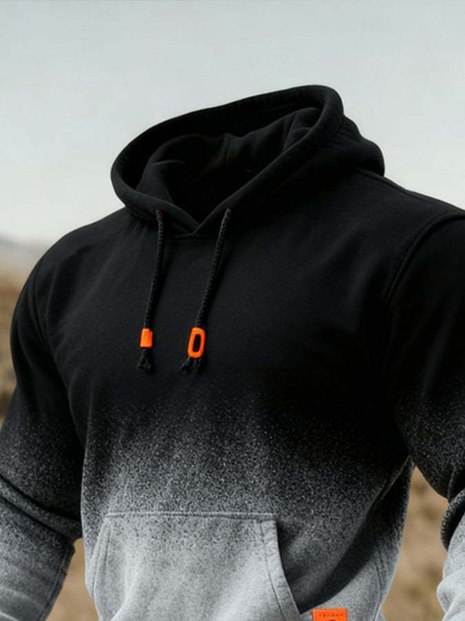 Men'S Stylish Gradient Contrast Color Hooded Sweatshirt