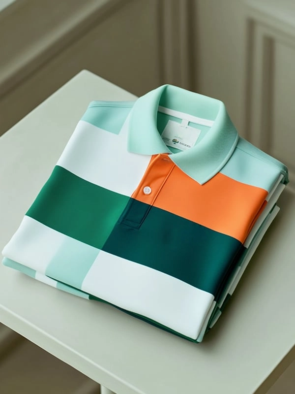 Men's Classic Business Contrast Check Logo Button Short Sleeve Polo Shirt