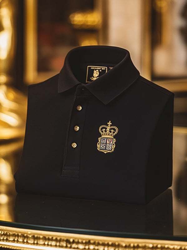 Men's Retro Business Stripe Print Long Sleeve Polo Shirt