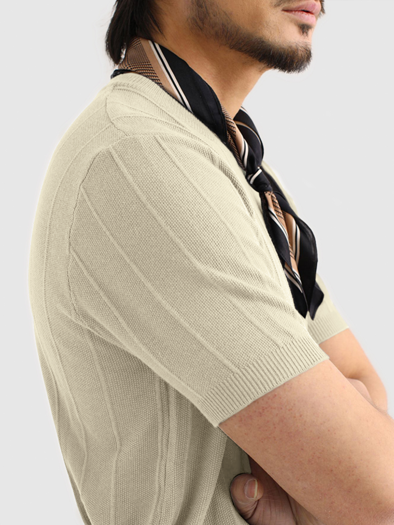 GentleKnit Breathable Striped Short Sleeve Knitted T-Shirt