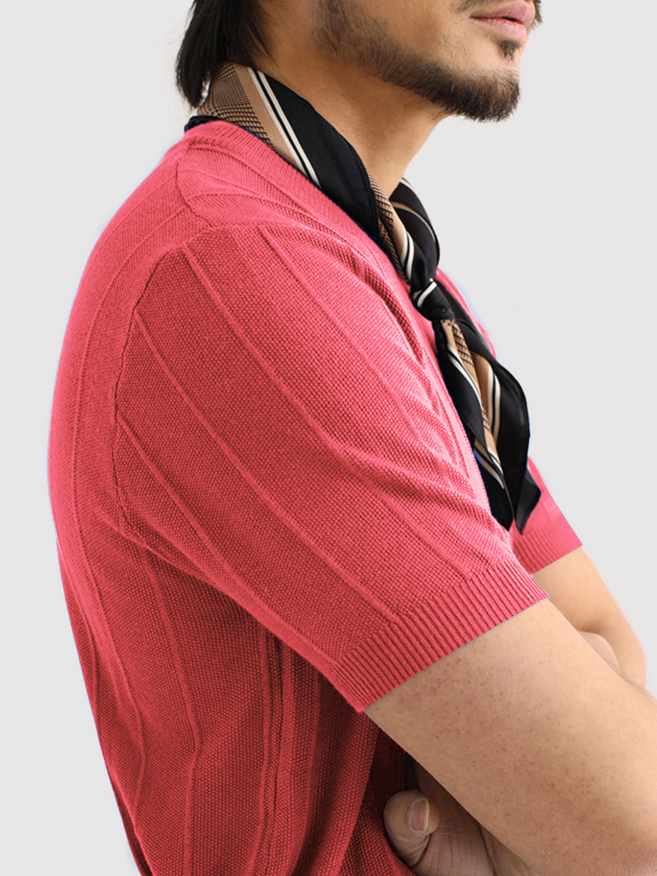 GentleKnit Breathable Striped Short Sleeve Knitted T-Shirt