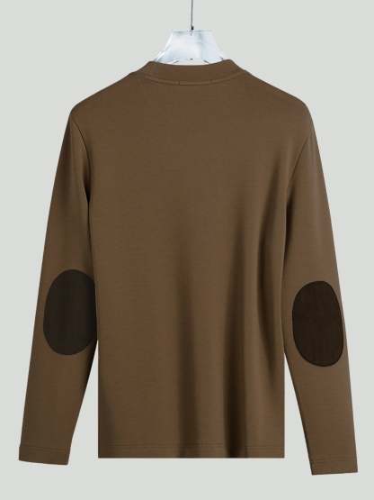 Modal Blend Elbow Patch Long Sleeve Tee:Slim Fit