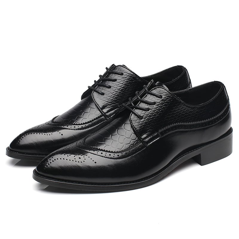Men's Business Casual Pointed Toe Patchwork Lace Up Oxfords Faux Leather Brogues Shoes