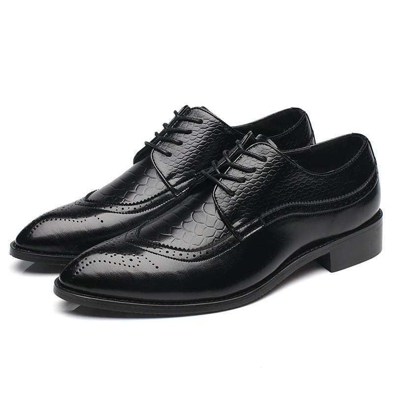 Men's Business Casual Pointed Toe Patchwork Lace Up Oxfords Faux Leather Brogues Shoes