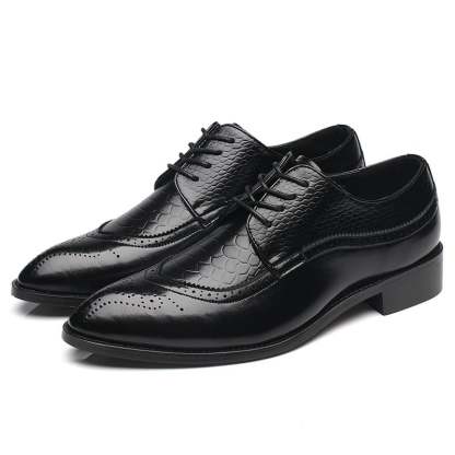 Men's Business Casual Pointed Toe Patchwork Lace Up Oxfords Faux Leather Brogues Shoes