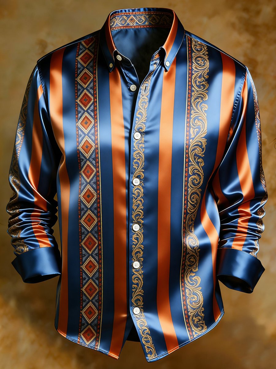 Men's luxury business striped print long-sleeved shirt