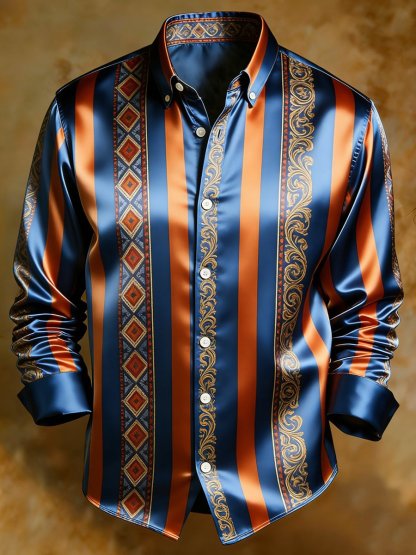 Men's luxury business striped print long-sleeved shirt