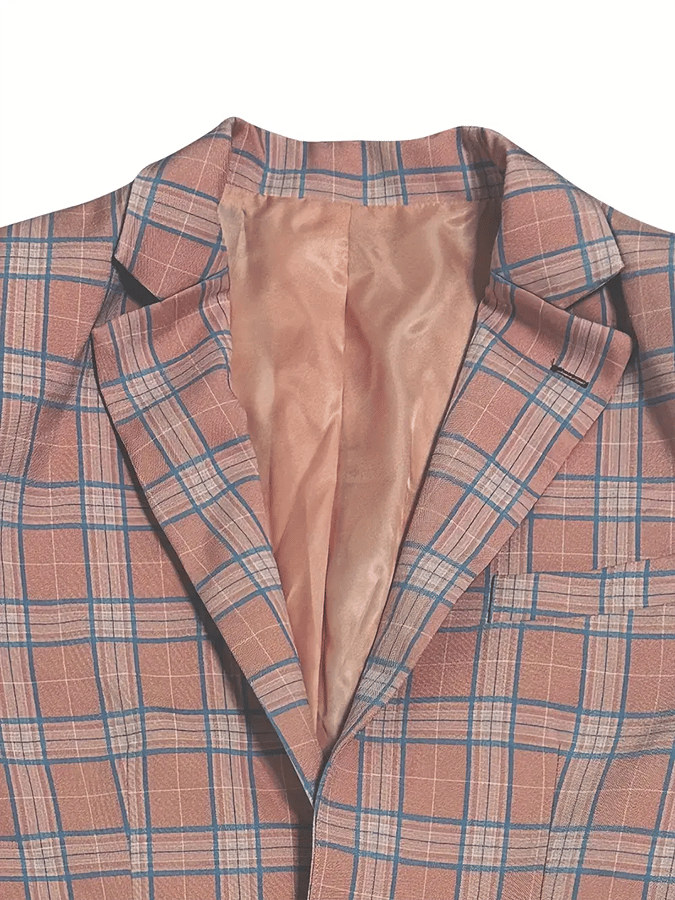 Men's Fashionable Plaid Design Single-Breasted Pocket Design Casual Suit