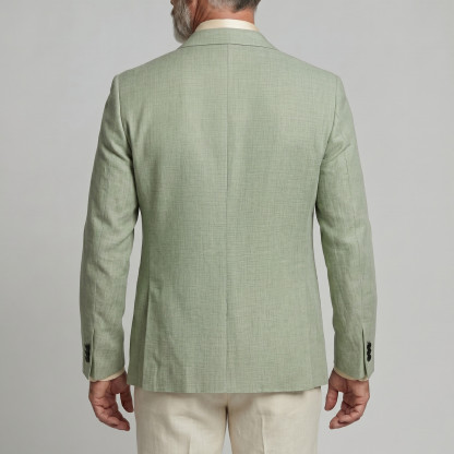 Men's Business Casual Green Welt Pocket Notch Lapel Long Sleeve Blazer