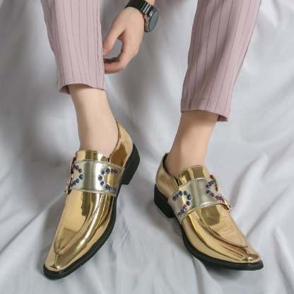 Men's British Business Pointed Toe Casual Buckle Leather Shoes