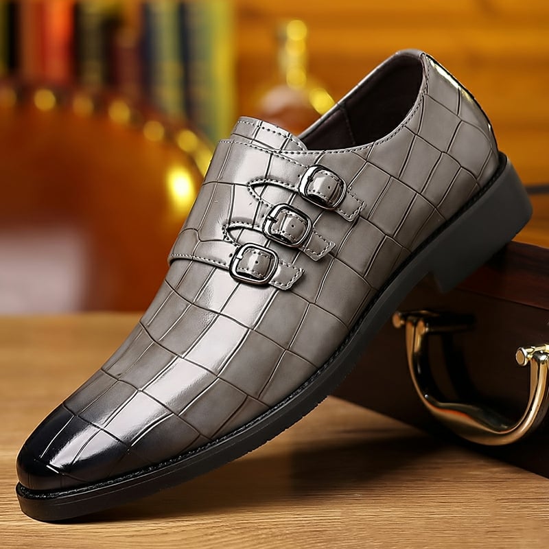 Men's Exotic Skin British Business Buckle Gradient Leather Shoes