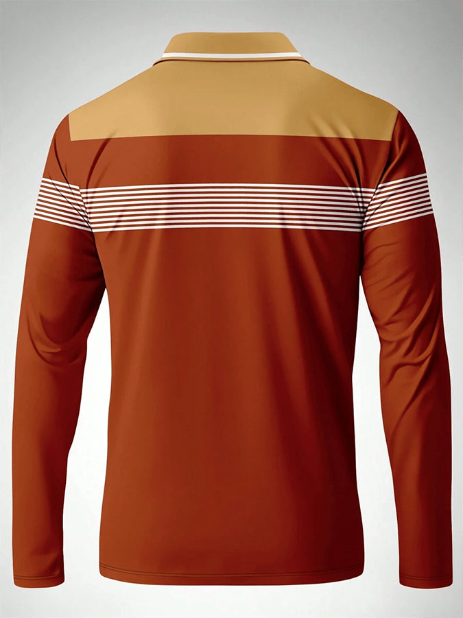 Men's Striped Business Casual Long Sleeve Polo Shirt