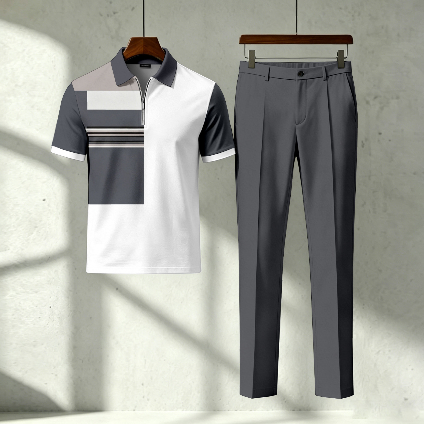 Men's Casual Printed Polo Short-Sleeve T-Shirt And Pants Two-Piece Set