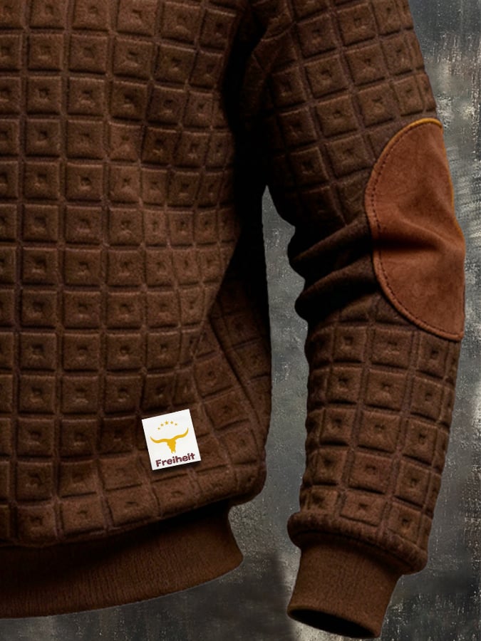 Men's Retro Jacquard Textured Patchwork Comfortable Color-Blocked Zip-Up Sweatshirt