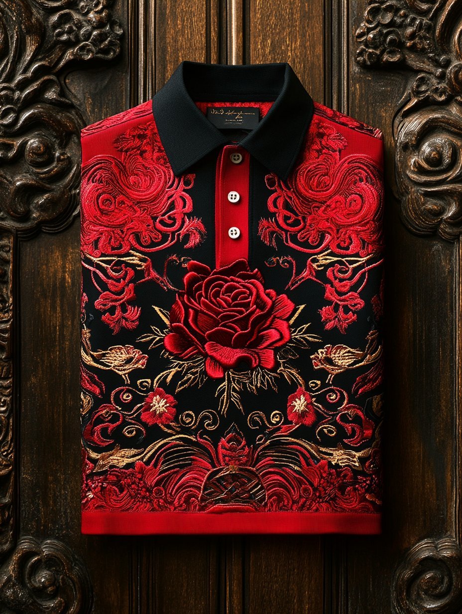 Men's Business Luxury Printed Button Short Sleeve Polo Shirt