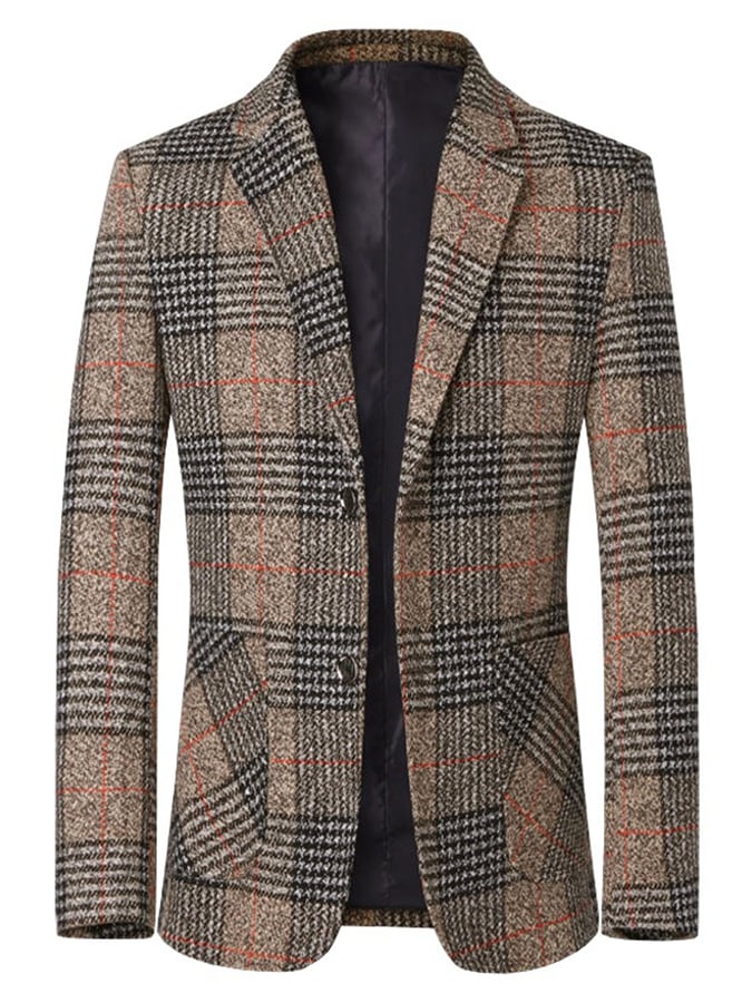 Men's Work Office Notched Collar Plaid Regular Fit Blazer