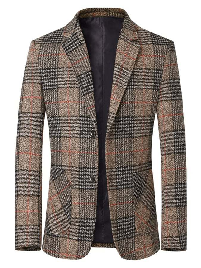 Men's Work Office Notched Collar Plaid Regular Fit Blazer