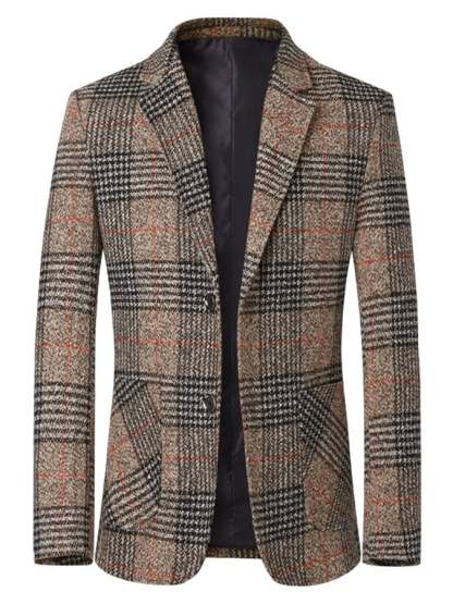 Men's Work Office Notched Collar Plaid Regular Fit Blazer