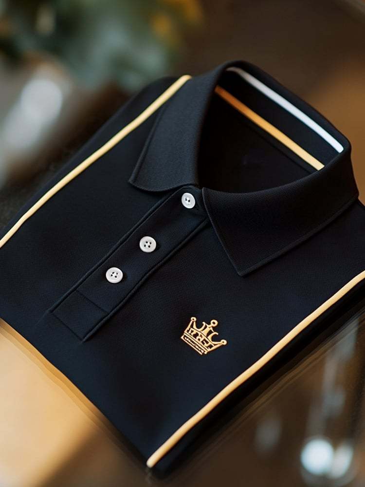 Men's Business Casual Logo Button Short Sleeve Polo Shirt