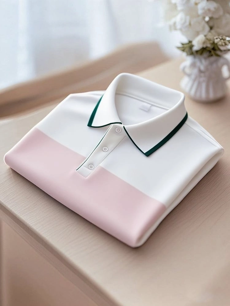 Men's Smart Casual Color Block Logo Button Short Sleeve Polo Shirt