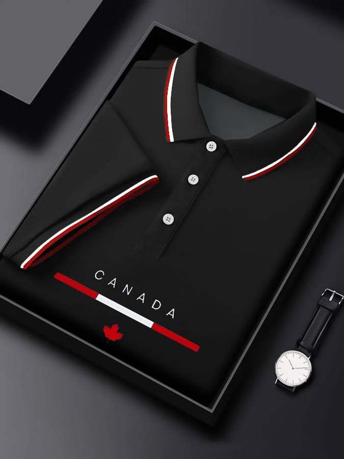 Men's Casual Canadian Contrast Short Sleeve Polo Shirt