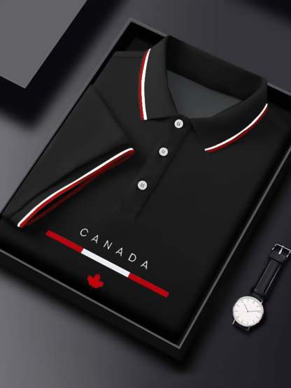 Men's Casual Canadian Contrast Short Sleeve Polo Shirt