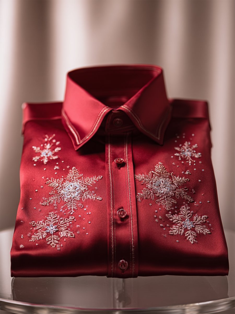 Men's Luxurious Satin Christmas Long Sleeve Shirt