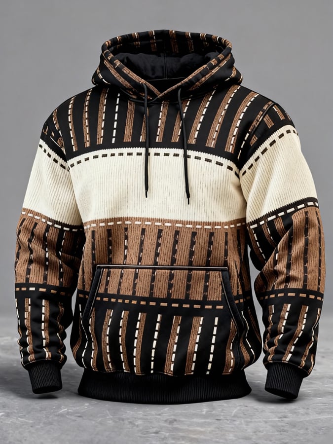 Men's Vintage Color-Block Hooded Sweatshirt