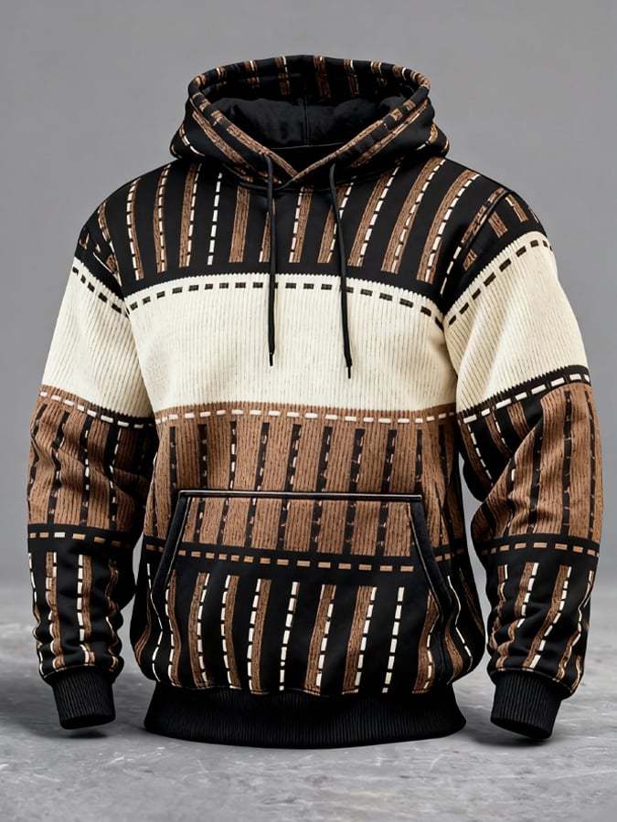 Men's Vintage Color-Block Hooded Sweatshirt