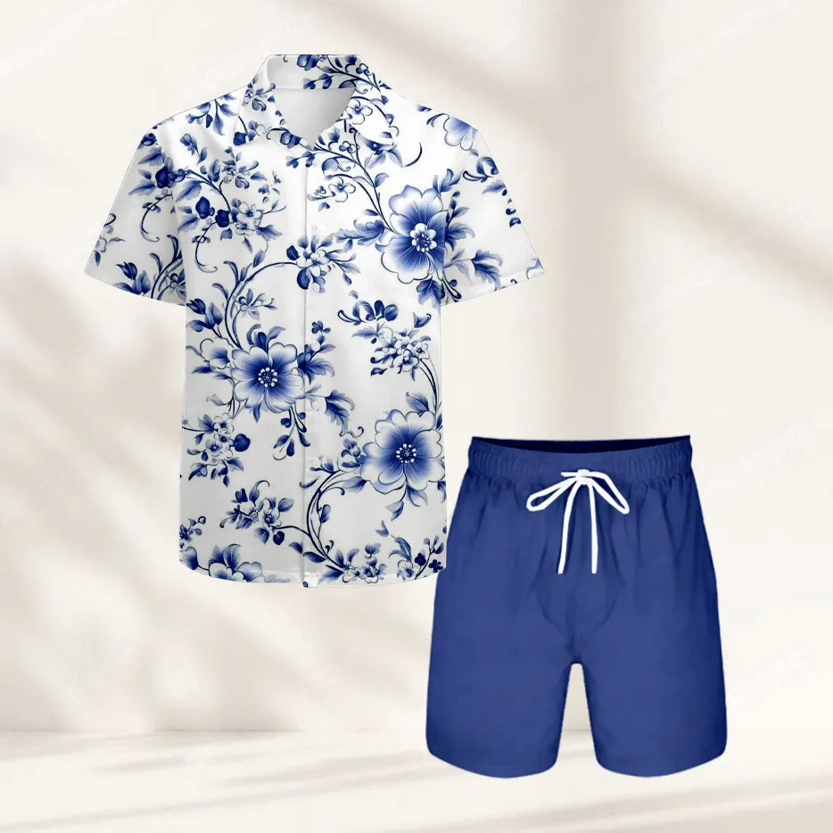 Men's Casual Short-Sleeved Shirt And Shorts Two-Piece Set