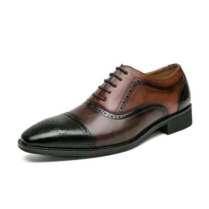 Men's Stylish Color Block British Casual Lace-Up Brogues Oxford Leather Shoes