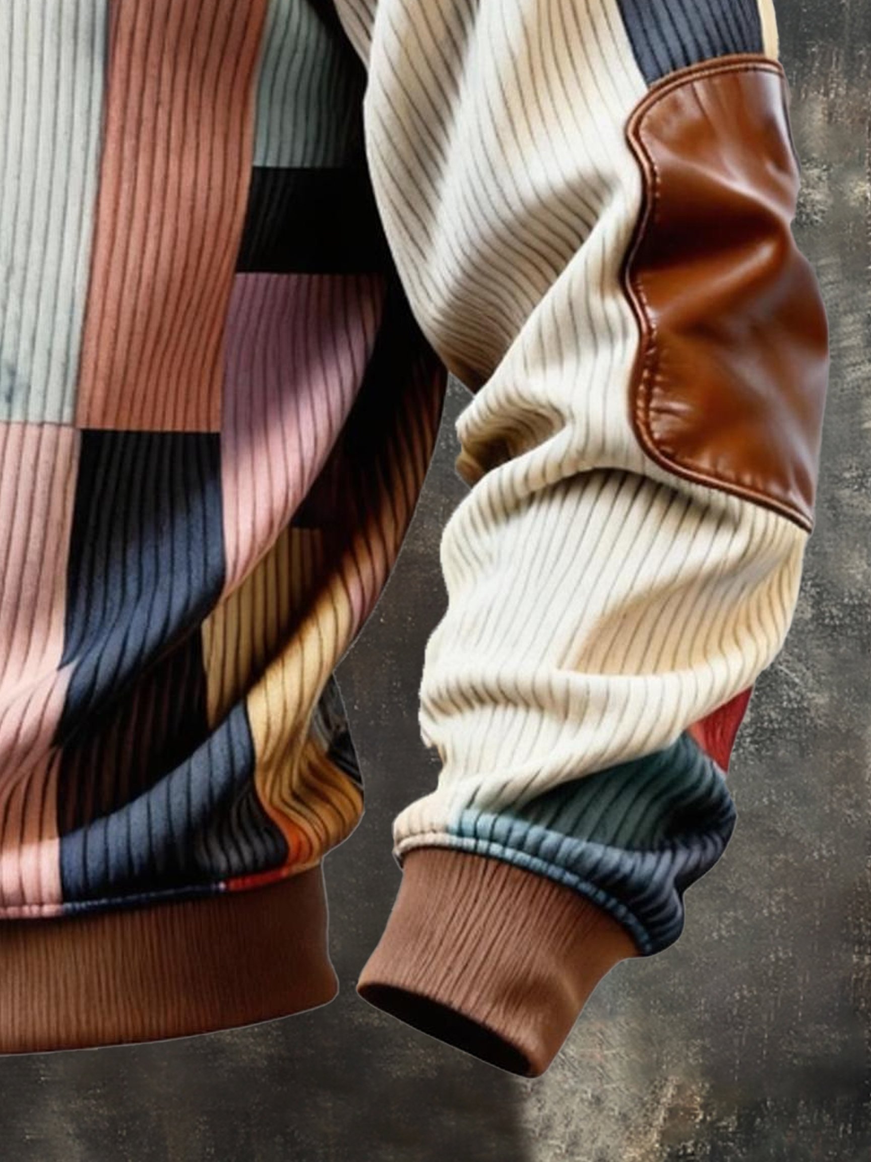 Men's Vintage Color-Block Printed Zip-Up Hoodie