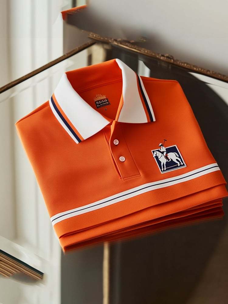 Men's Classic Business Check Logo Button Short Sleeve Polo Shirt