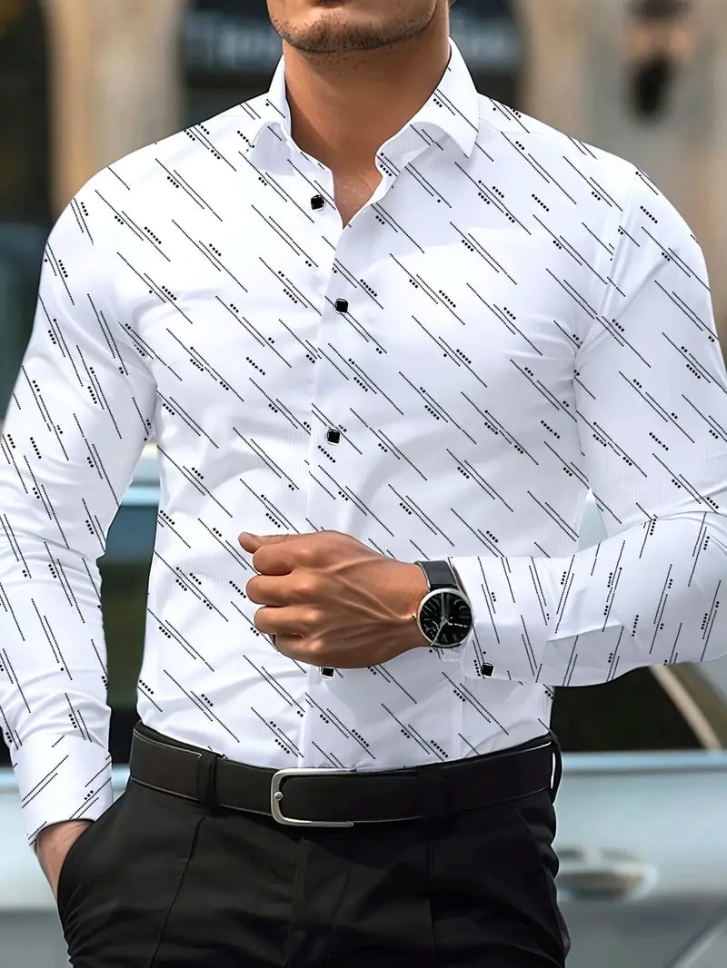 Men's Street Style Business Casual Printed Long Sleeve Shirt