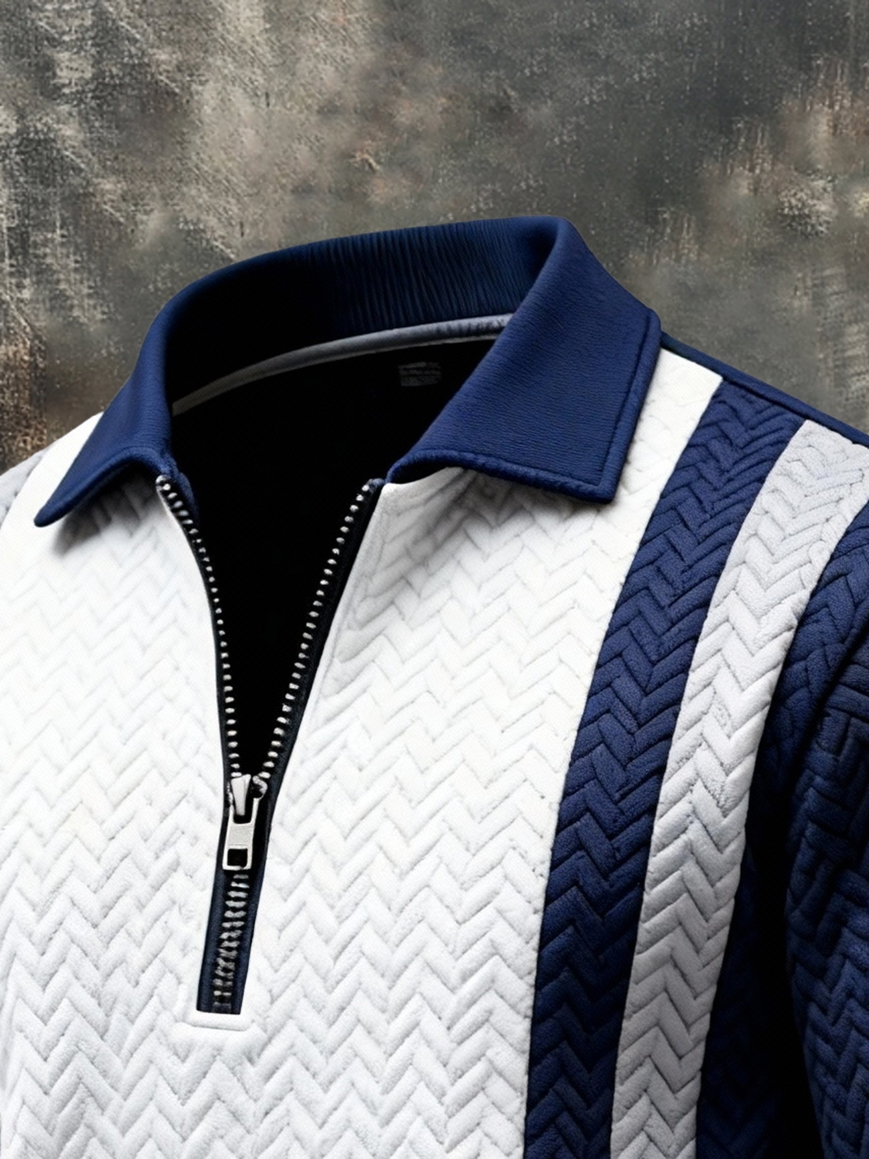 Men's Vintage Jacquard Textured Comfortable Color-Block Zip-Up Sweatshirt