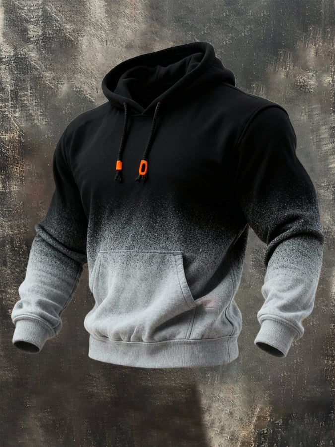 Men'S Stylish Gradient Contrast Color Hooded Sweatshirt