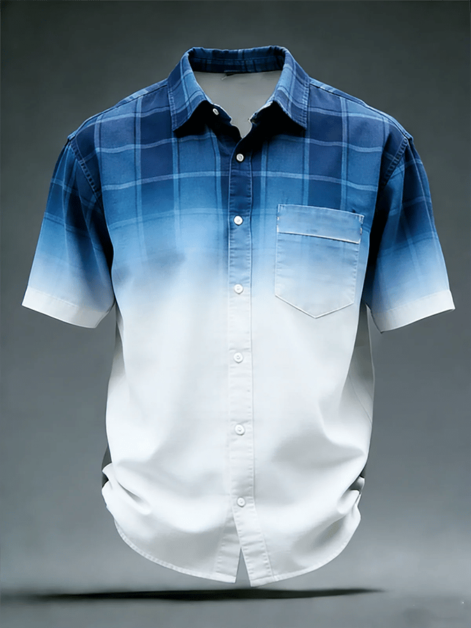 Men's Vintage Abstract Art Print Short-Sleeved Pocket Shirt