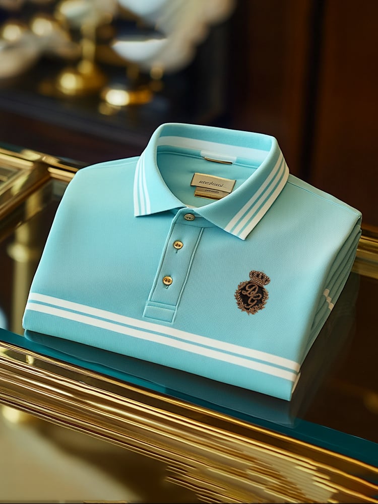 Men's Classic Business Check Logo Button Short Sleeve Polo Shirt