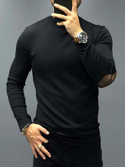 Modal Blend Elbow Patch Long Sleeve Tee:Slim Fit