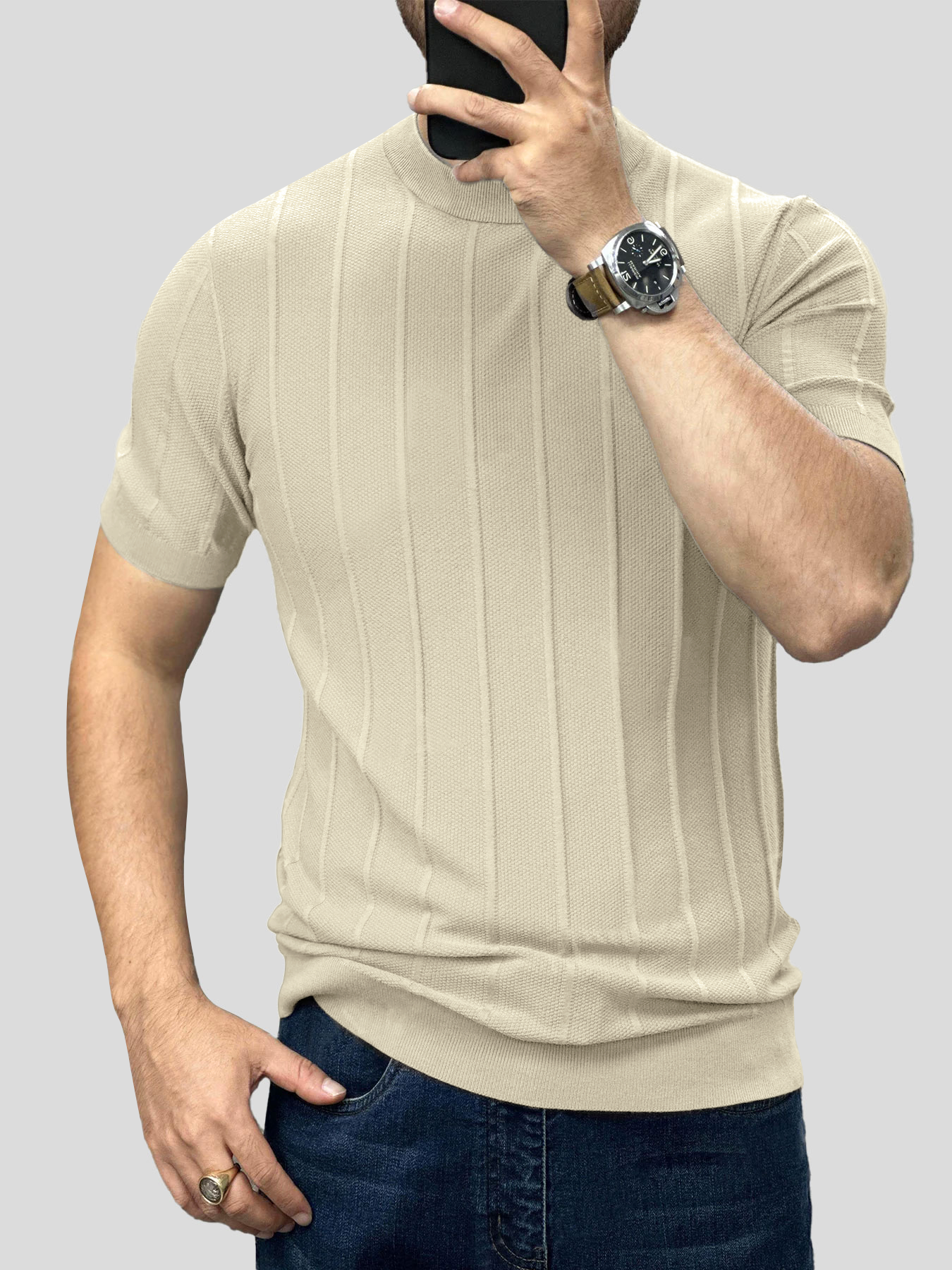 GentleKnit Breathable Striped Short Sleeve Knitted T-Shirt