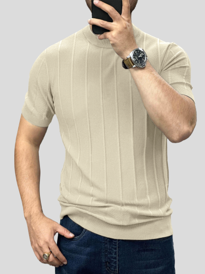 GentleKnit Breathable Striped Short Sleeve Knitted T-Shirt